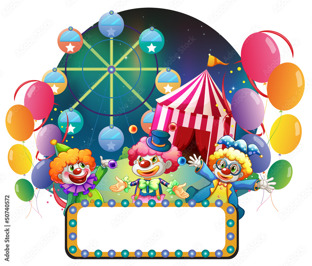 Three funny clowns in a carnival Three funny clowns in a carnival