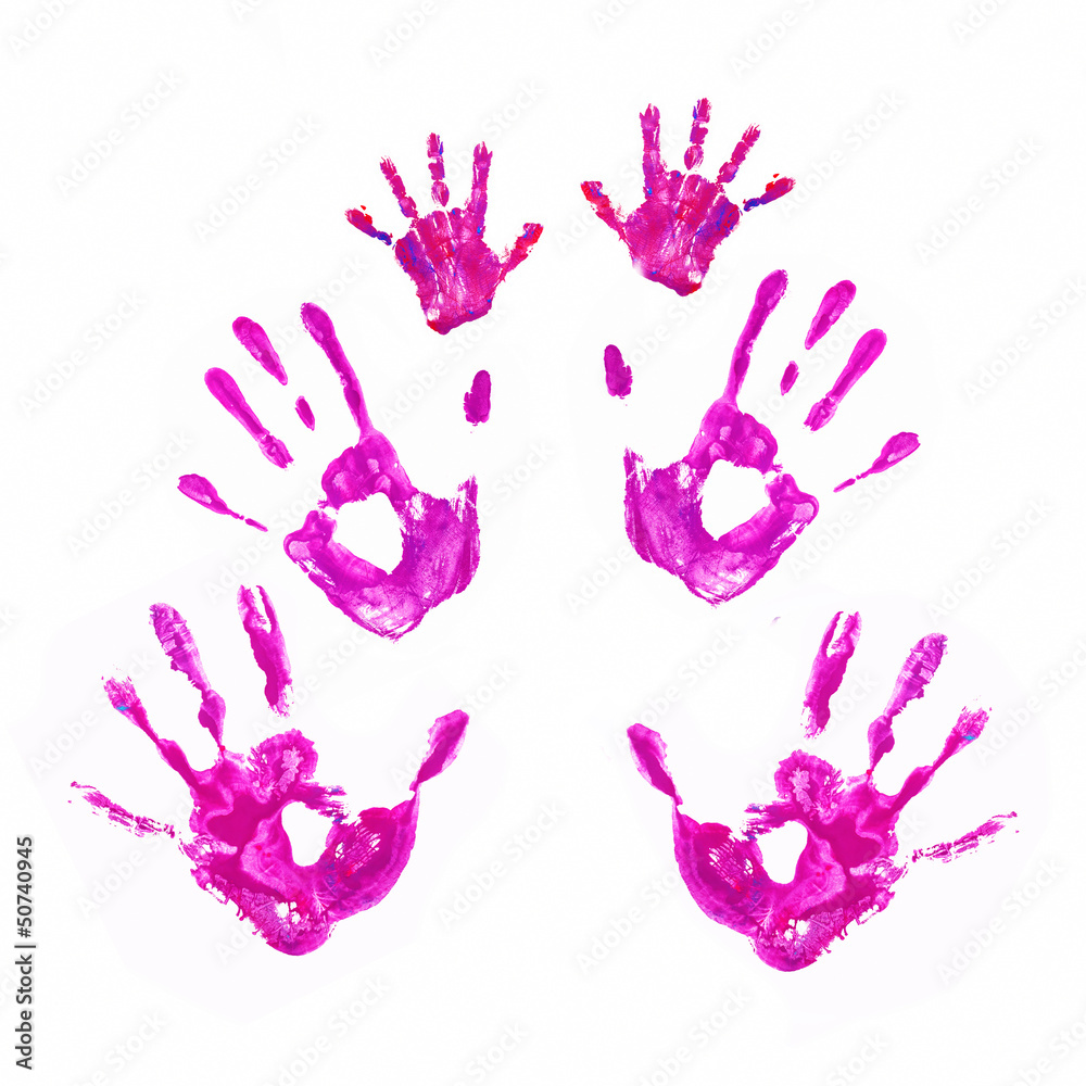 Hand prints of father, mother and child. Together concept. Hand prints of father, mother and child. Together concept.