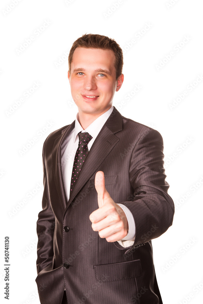 Happy smiling businessman with thumbs up gesture Happy smiling businessman with thumbs up gesture