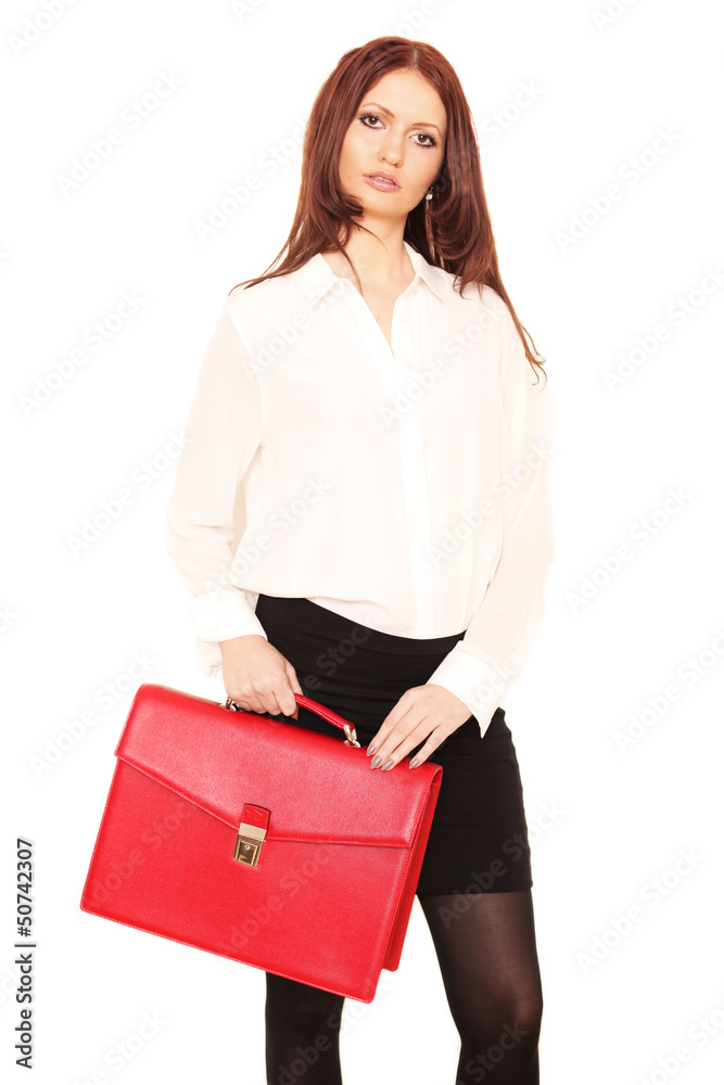 junge Frau mit roter Ledertasche junge Frau mit roter Ledertasche