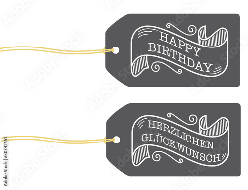 happy birthday, herzlichen glückwunsch retro label