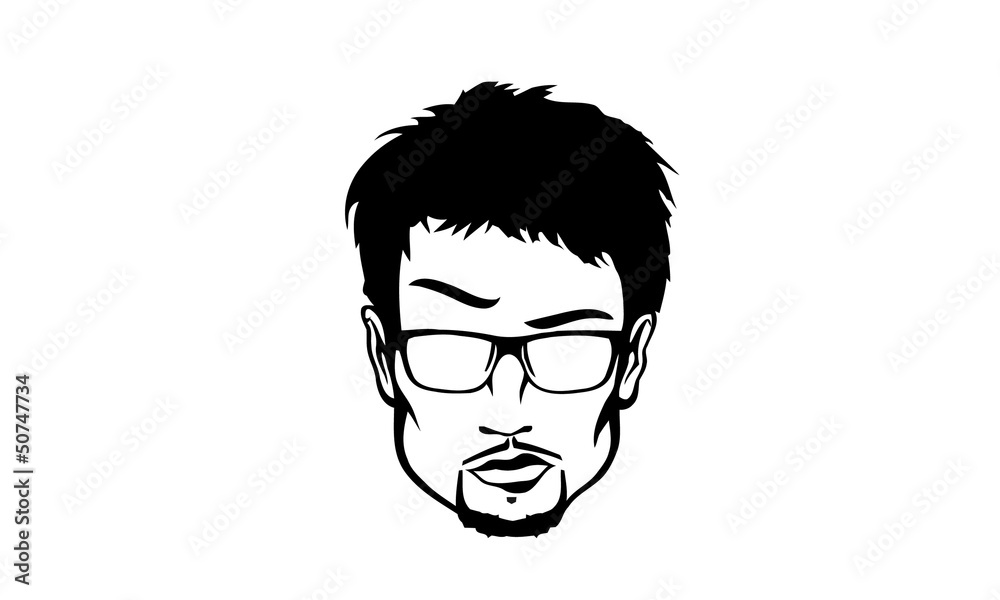 contour image of the head men in glasses on a white background
