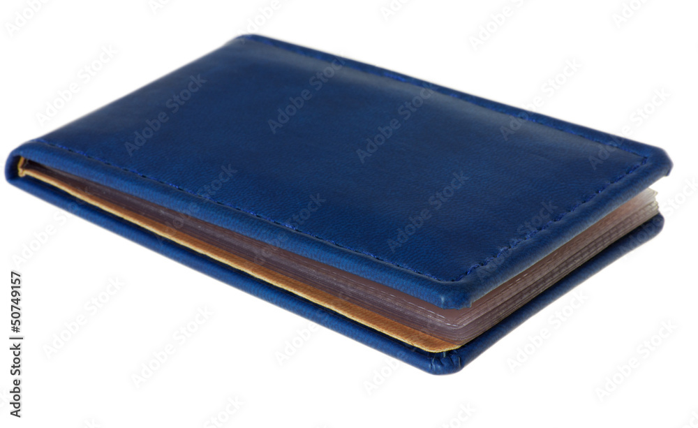 Blue Leather business card on a white background Blue Leather business card on a white background