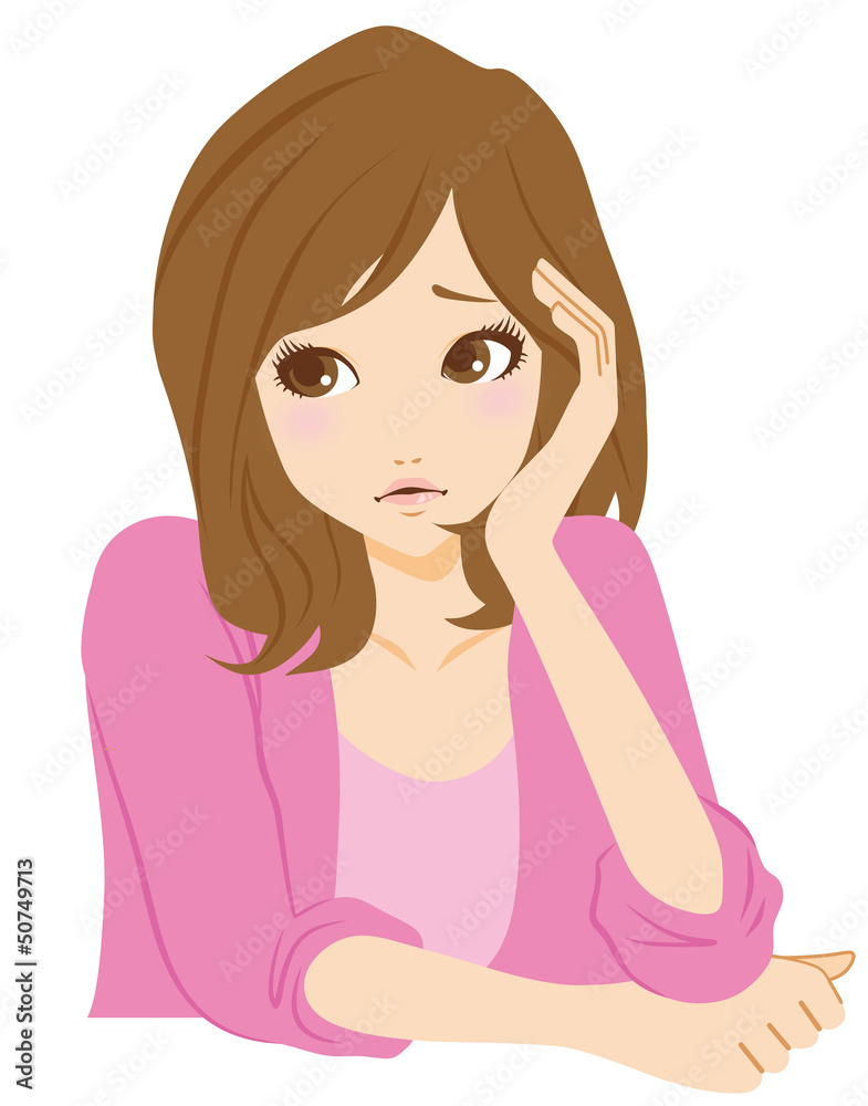 頬杖をつく女性 悩む 頬杖をつく女性 悩む