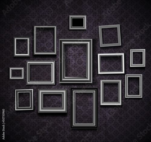 Picture frame vector. Vintage photo frames on old wall