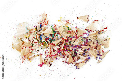 Shavings of colored pencils isolated over white