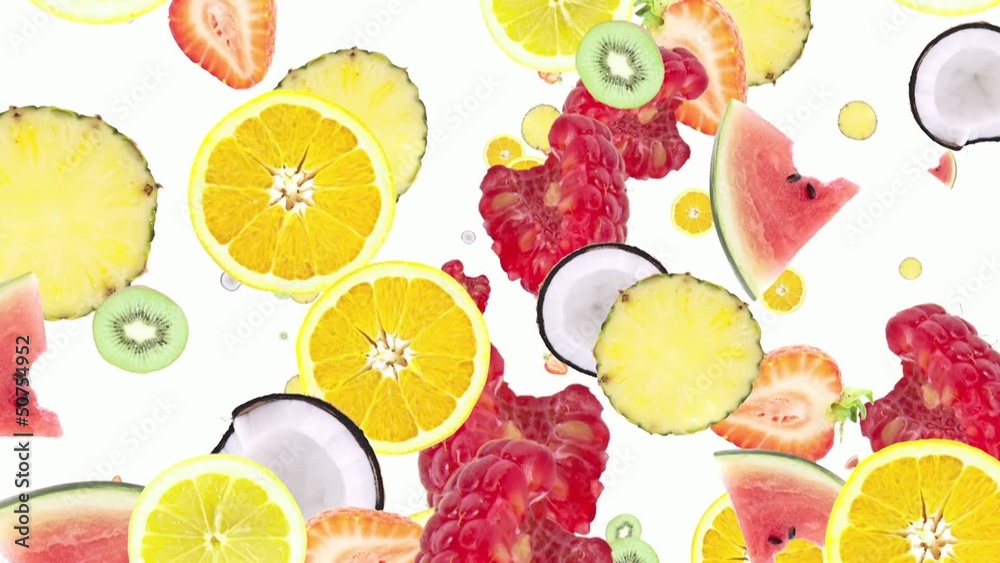 Falling chopped Fruits as background video (with Alpha)