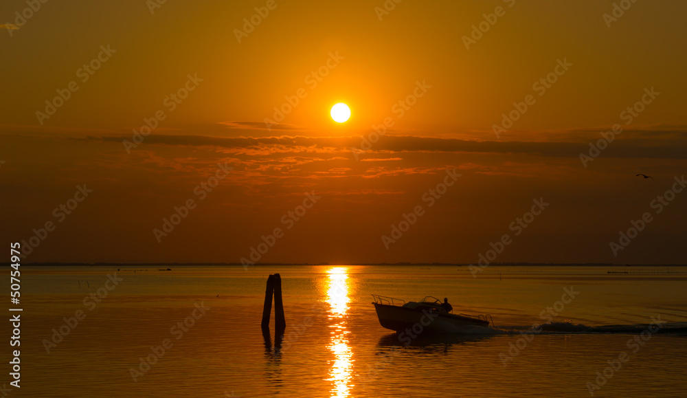 Fisherman at sunrise - Chioggia - Venice - Italy