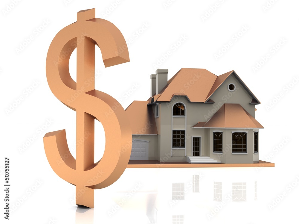 House and $ symbol. 3d image. House and $ symbol. 3d image.