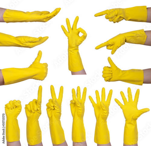 Konstfotografi Hand gestures in yellow rubber glove