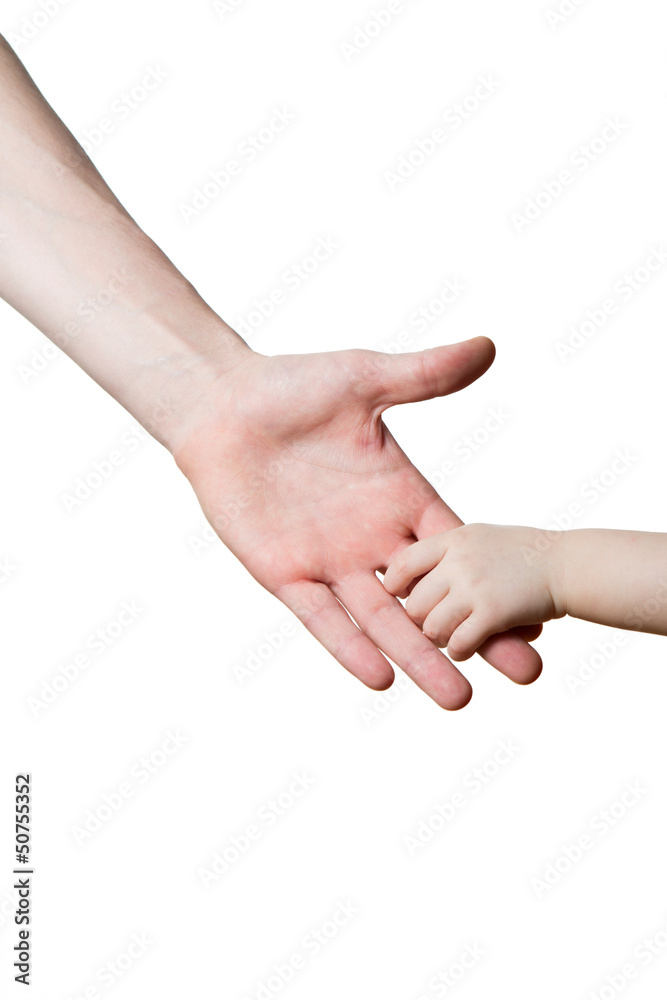 children and man hands isolated on white