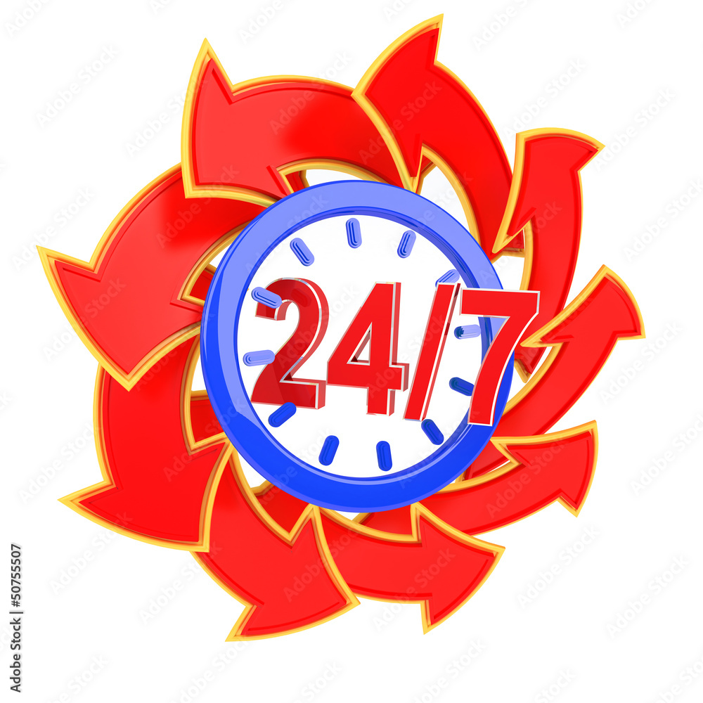 twenty four hour seven days a week service sign with red arrows twenty four hour seven days a week service sign with red arrows