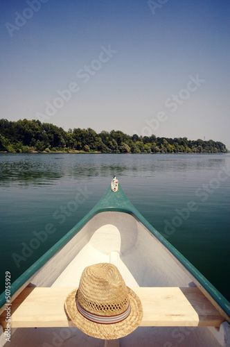 Bow of a canoe on the river Sava near Belgrade , Serbia