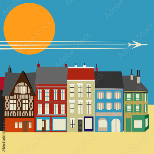 High Street Shops. simplistic Vector Background image with colo