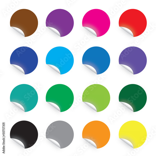 Colourful round stickers on white background