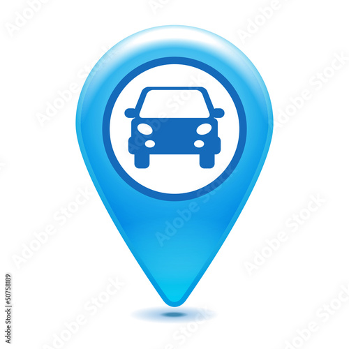 glossy blue car pointer icon on a white background