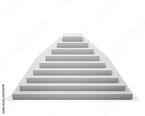 3D white step pyramid isolated on white