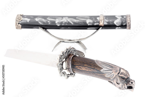 Japanese samurai sword (katana) and sheath isolated photo