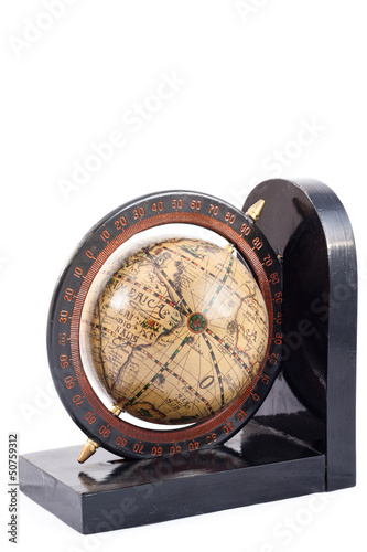 Photography A globe on a bookend isolated