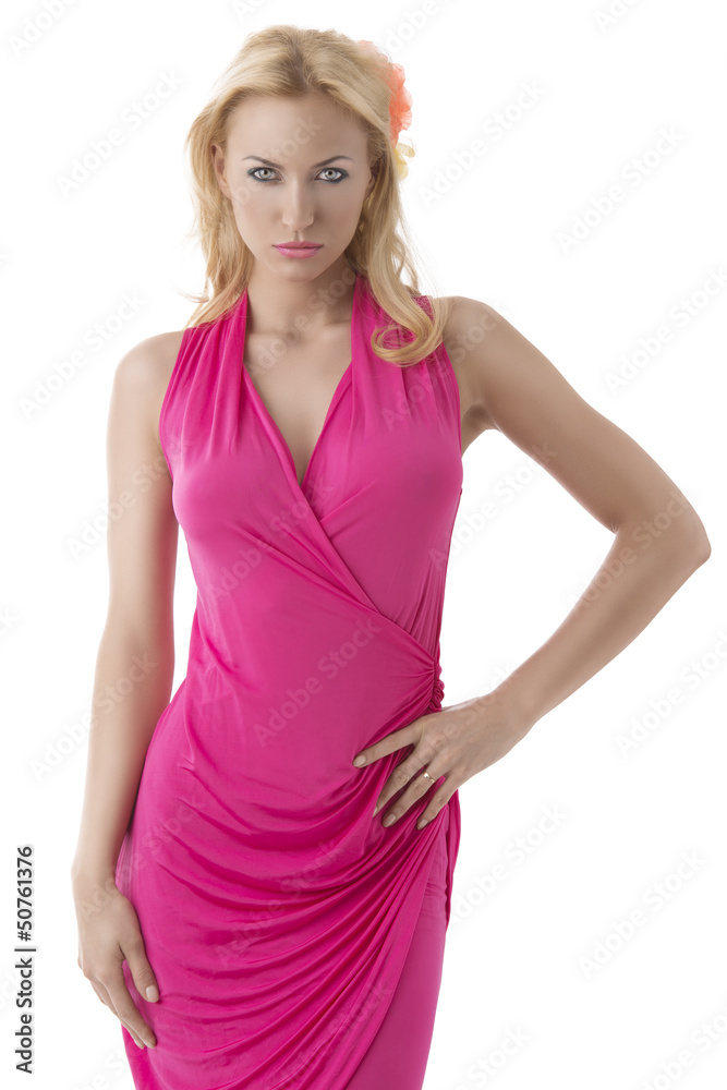 pretty blonde girl with pink dress in front of the camera pretty blonde girl with pink dress in front of the camera