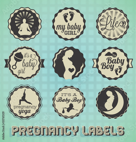 Vector Set: Vintage Pregnancy Labels and Icons