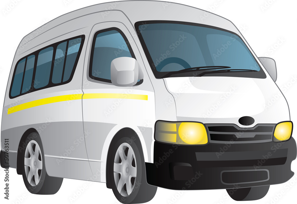 Vector cartoon of a white minibus taxi