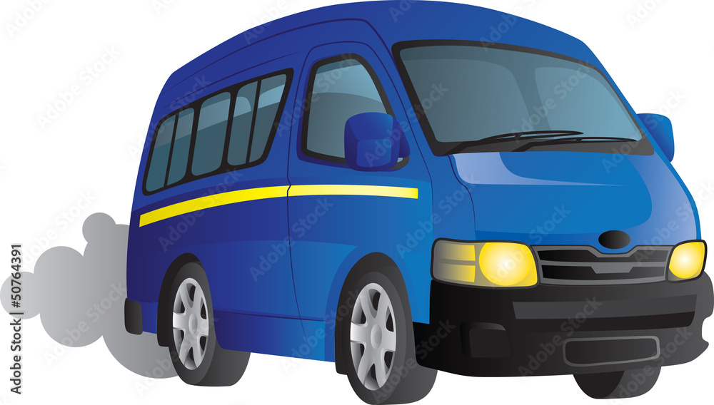 Vector cartoon of a blue minibus taxi
