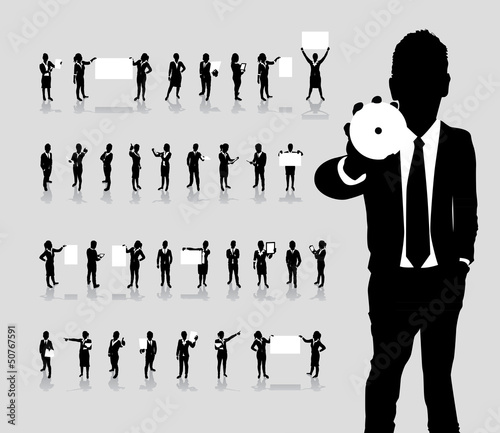 business people silhouette on a cityscape background