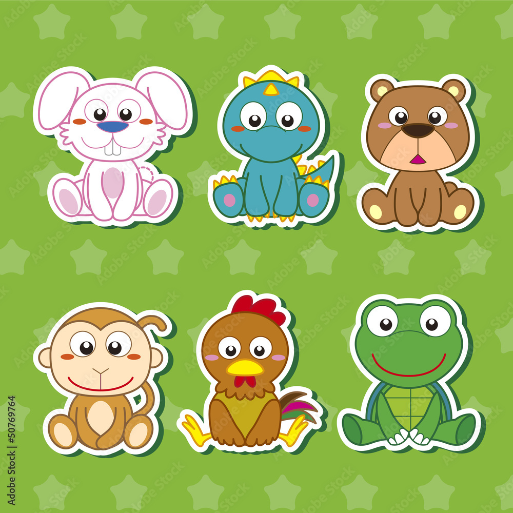 Six Cute Cartoon Animal Stickers Six Cute Cartoon Animal Stickers