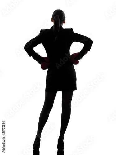 business woman ready fighting boxing gloves silhouette