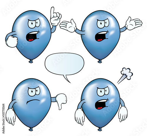Collection of angry party balloons with various gestures.