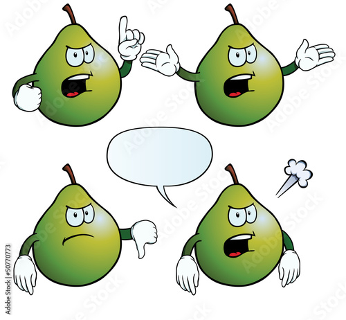 Collection of angry pears with various gestures.