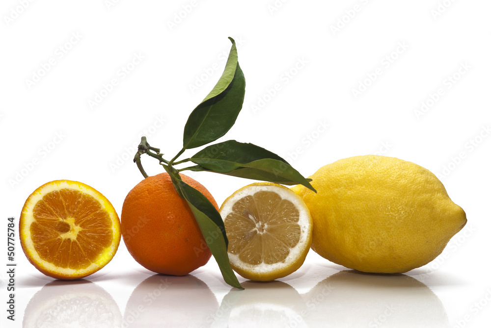 Sicilian Oranges and Lemons on white background