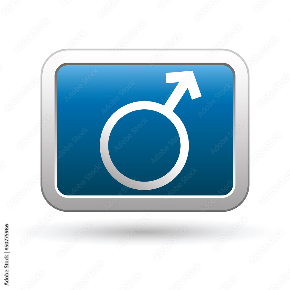 Male symbol on the blue with silver rectangular button Male symbol on the blue with silver rectangular button