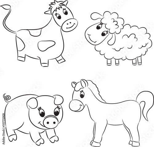 Vector set of outlined cartoon animals.