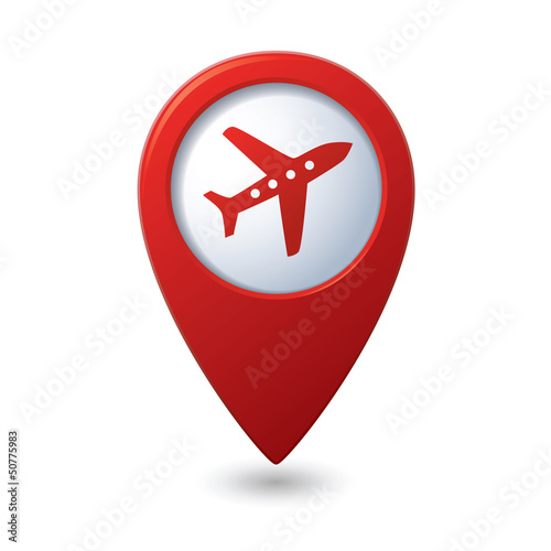 Map pointer with airplane icon. Vector illustration