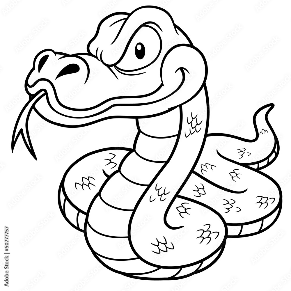 Fototapeta premium Cartoon Snake Black and White Illustration