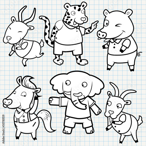 Vector Doodle Cute Animal Collection