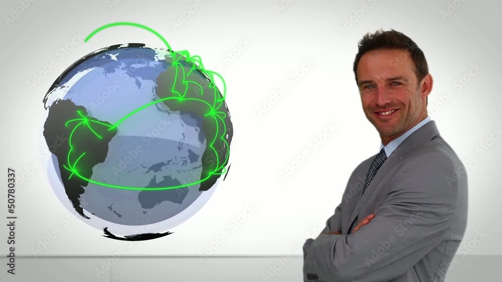 Two businessmen connecting internationally Two businessmen connecting internationally
