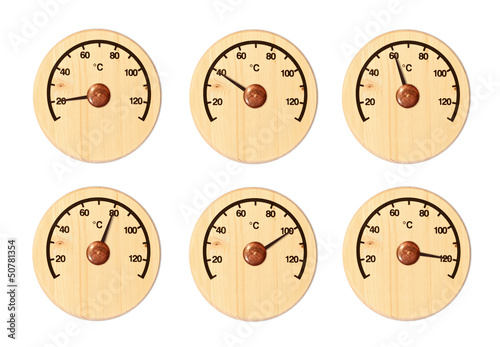 Set from six wooden thermometers for a sauna
