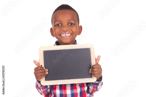 Adorable african little boy  with slate