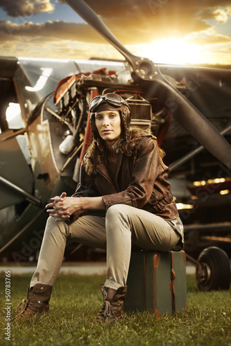 Beautiful woman pilot: vintage photo