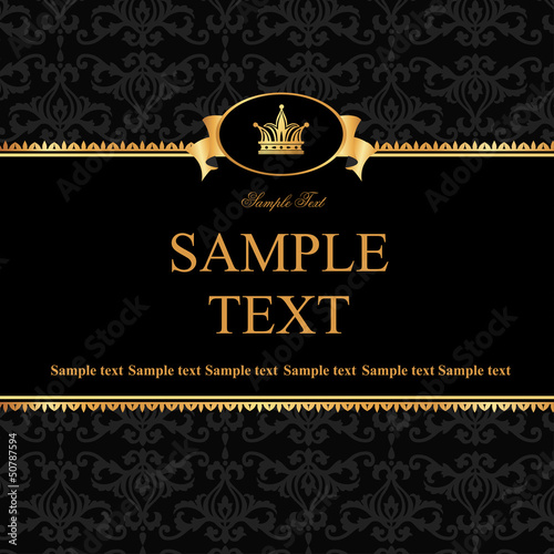 Vintage black damask background with frame of golden elements an