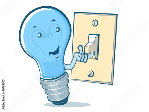 Light Bulb Character Flipping a Switch