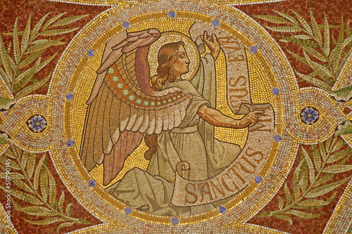 Madrid - Mosaic of angel as symbol of Saint Matthew