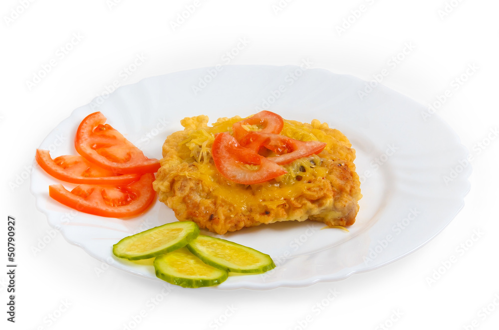 steak cucumber plate cheese isolated on white background steak cucumber plate cheese isolated on white background