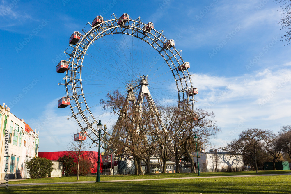 Naklejka premium Wiener Riesenrad, Famous Ferris Wheel in Wien