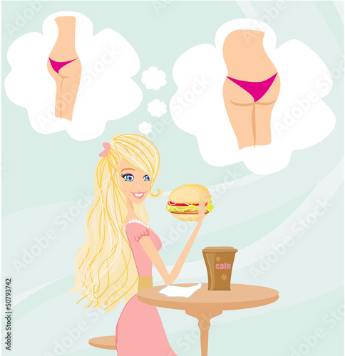 Diet girl eating hamburger