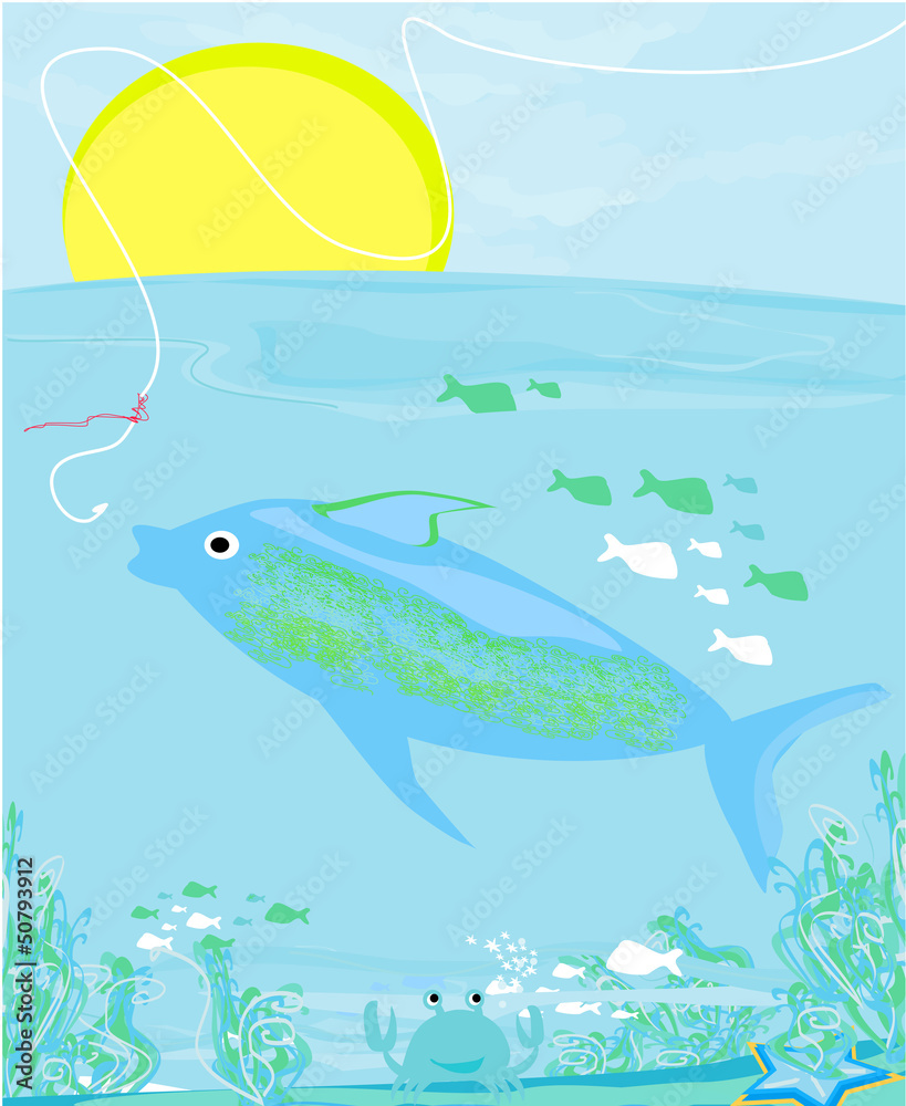 Naklejka premium fish and hook