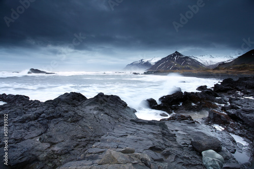 Stormy sea in south east iceland